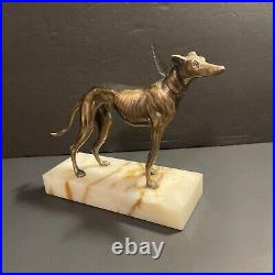 Vintage Bronze Whippet Greyhound Sculpture Statues Art Deco VGUC