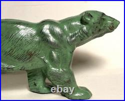 Vintage Figurine Bear Polar Metal Statue German Patina Decor Art Rare Old 20th