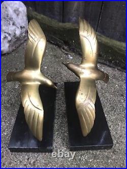 Vintage French Art Deco bronze bookends sculpture seagull bird marble 1930/40's