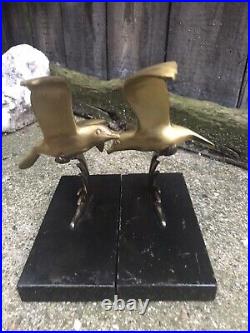 Vintage French Art Deco bronze bookends sculpture seagull bird marble 1930/40's