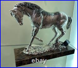 Vintage Horse Silver Statue Marble Sculpture Figure Anglada Spain Art Rare 20th