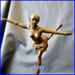 Vintage Skater Bronze Sculpture Woman Statue Marble Base Decor Art Rare Old 20th