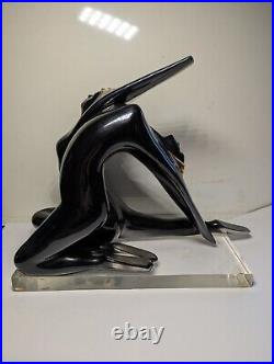Vtg Art Deco GALOS Black Gold Porcelain Figurine 6875 Graceful Dance Statue