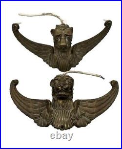 Winged Lion Down Lighter Venetian Deco Bronze Sculptures Statue RARE Antique